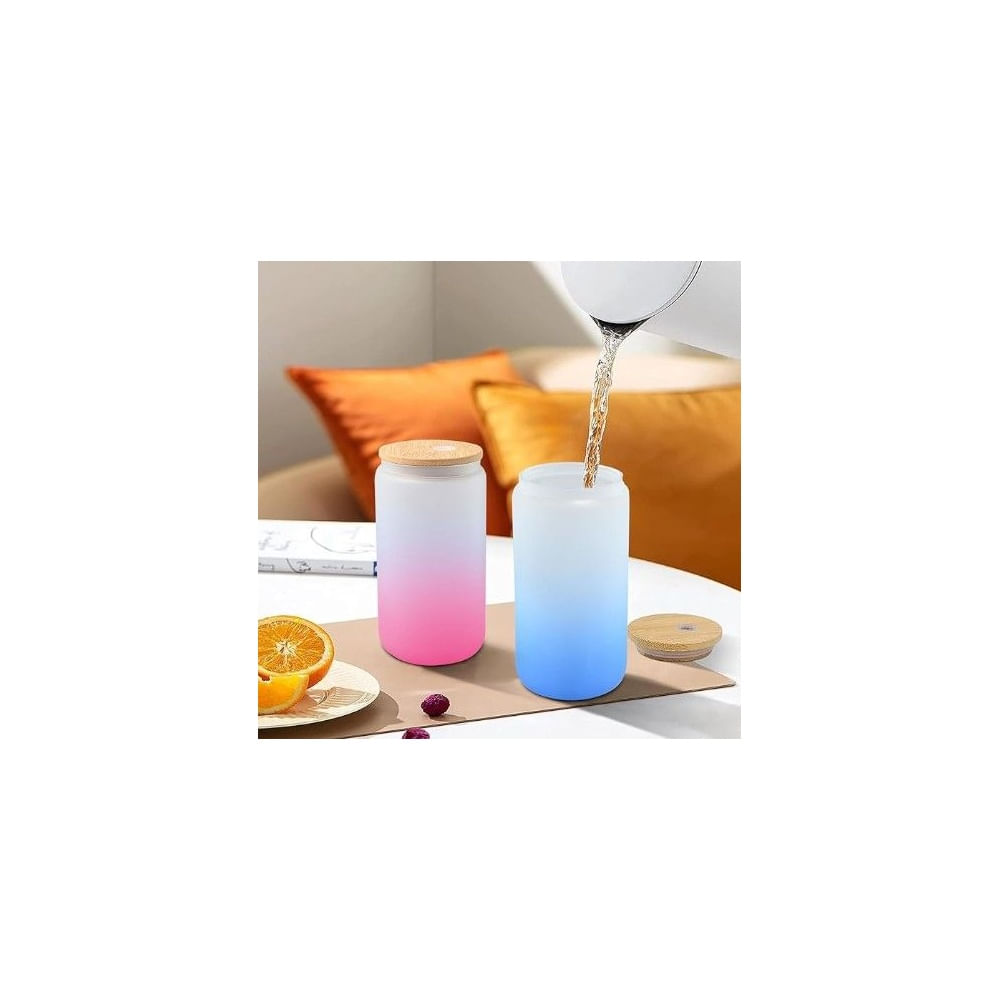 Pack X 2 Vasos de Vidrio Borosilicato con Tapa de Bambu Y cañita.