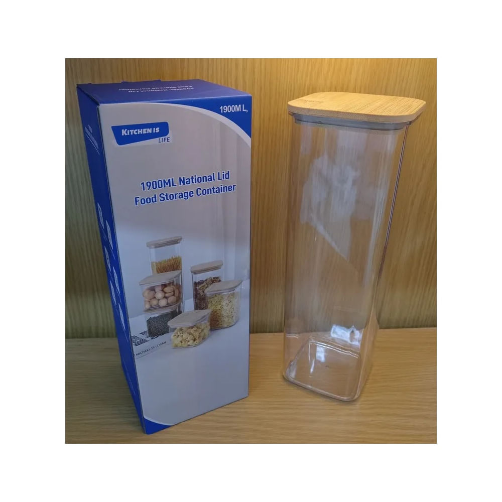 Contenedor Acrílico con Tapa de Bambú 1.9 L