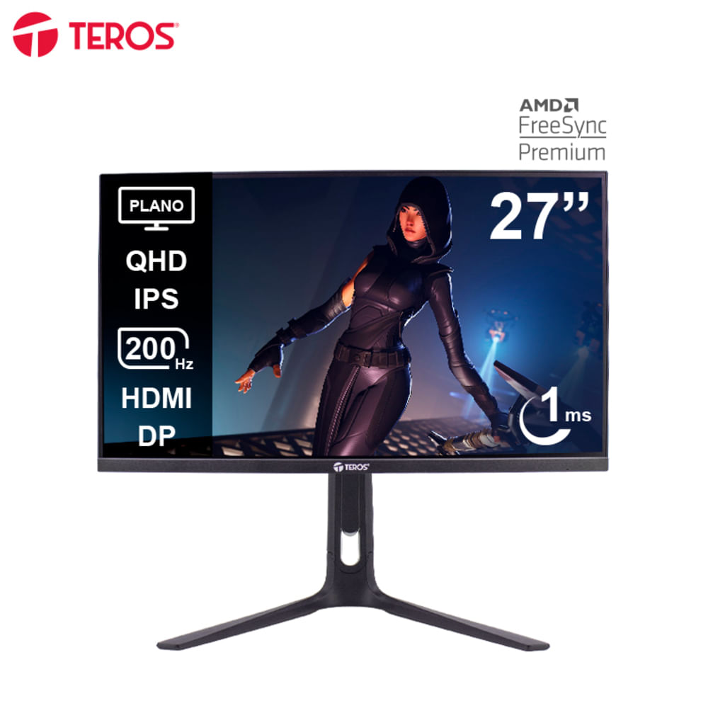 MONITOR TEROS LED GAMING PLANO TE-2754G 27"" QHD FAST IPS 200HZ 1MS HDMI DP AUDIO OUT NEGRO