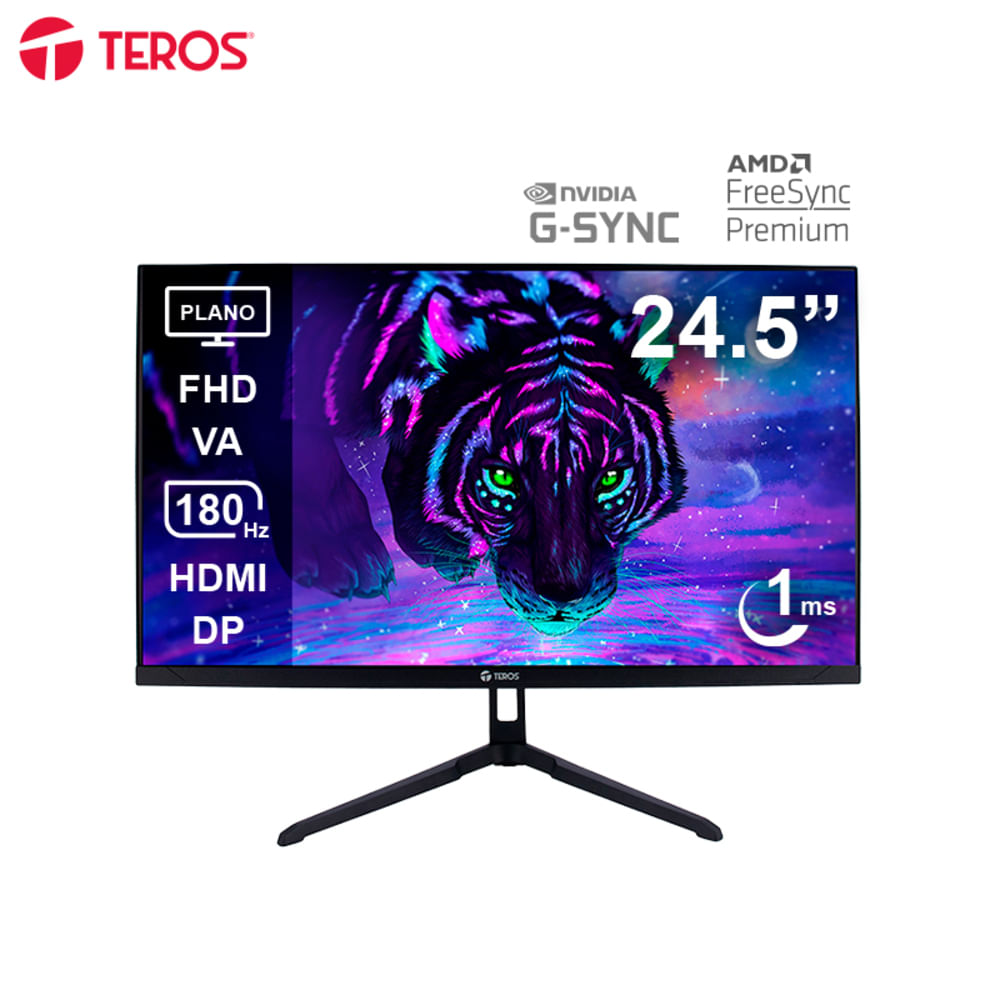 MONITOR PLANO GAMING TEROS TE-2475G, 24.5"" FHD VA, 180HZ, 1MS, HDMI, DP, AUDIO, USB