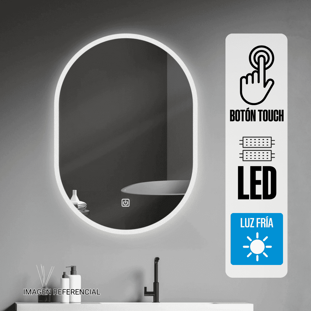 Espejo LED Orange Oval 49x70cm 4mm Luz en Marco Blanca