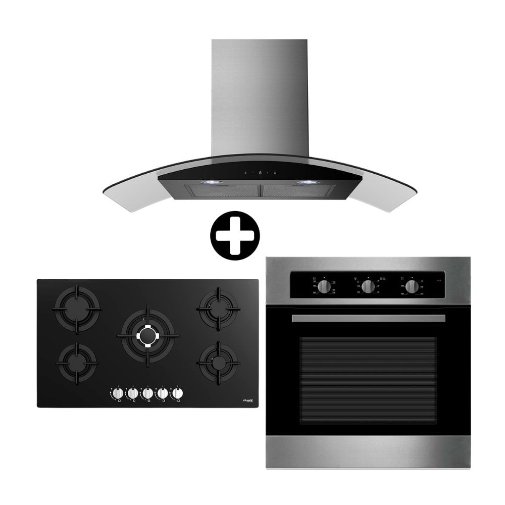 COMBO Cocina encimera Praga 87cm + Campana decorativa Praia 90cm + Horno a gas 70 litros