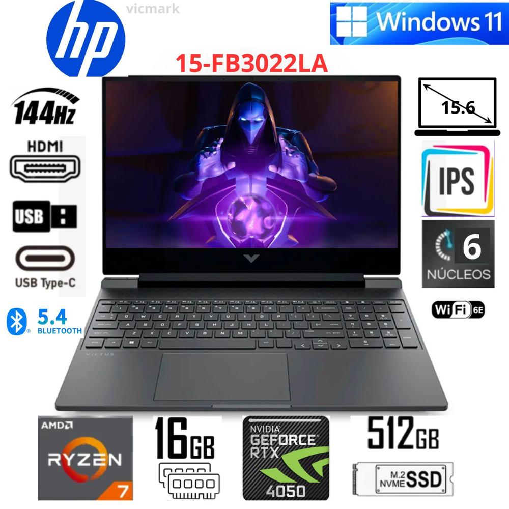 HP Victus 15-FB3022LA IPS  AMD Ryzen 7 7445HS 6 núcleos   16GB DDR5  512GB SSD  NVIDIA RTX 4050 6GB