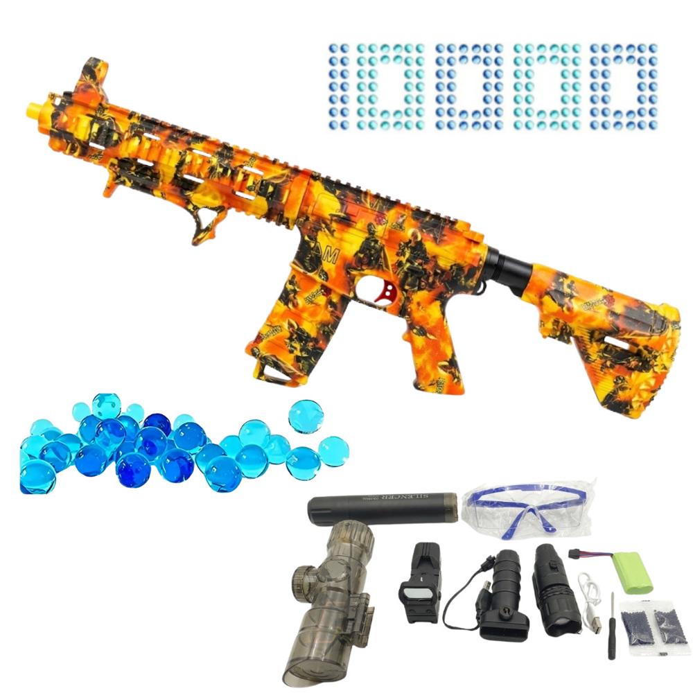 PISTOLA AR RIFLE DE ASALTO JUGUETE PARA NIÑOS Y ADULTOS ACCESORIOS LENTES LANZADOR DE HIDROGEL NRJ