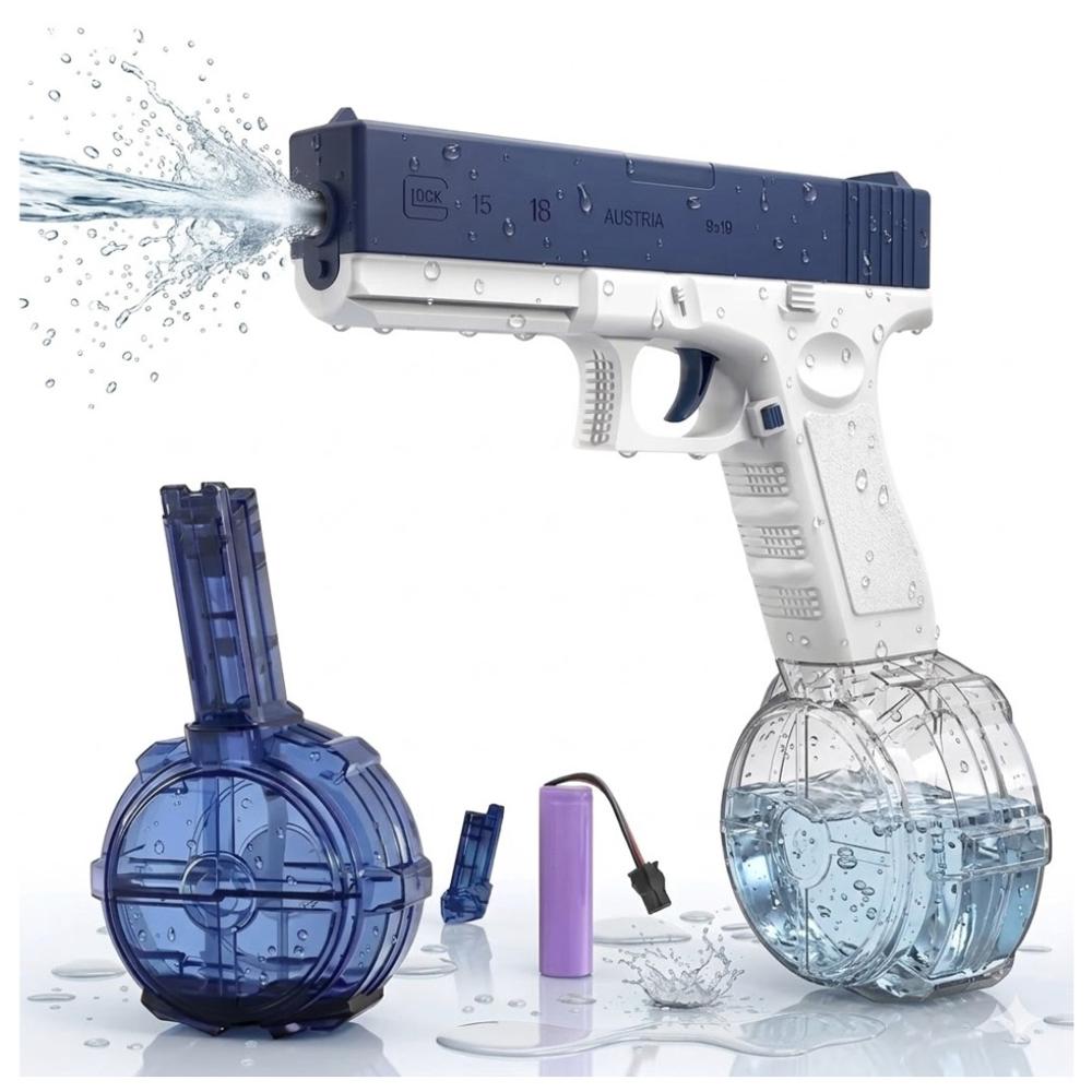 PISTOLA DE AGUA GLOCK AZUL ELÉCTRICA MANUAL JUGUETE PARA NIÑOS Y ADULTOS