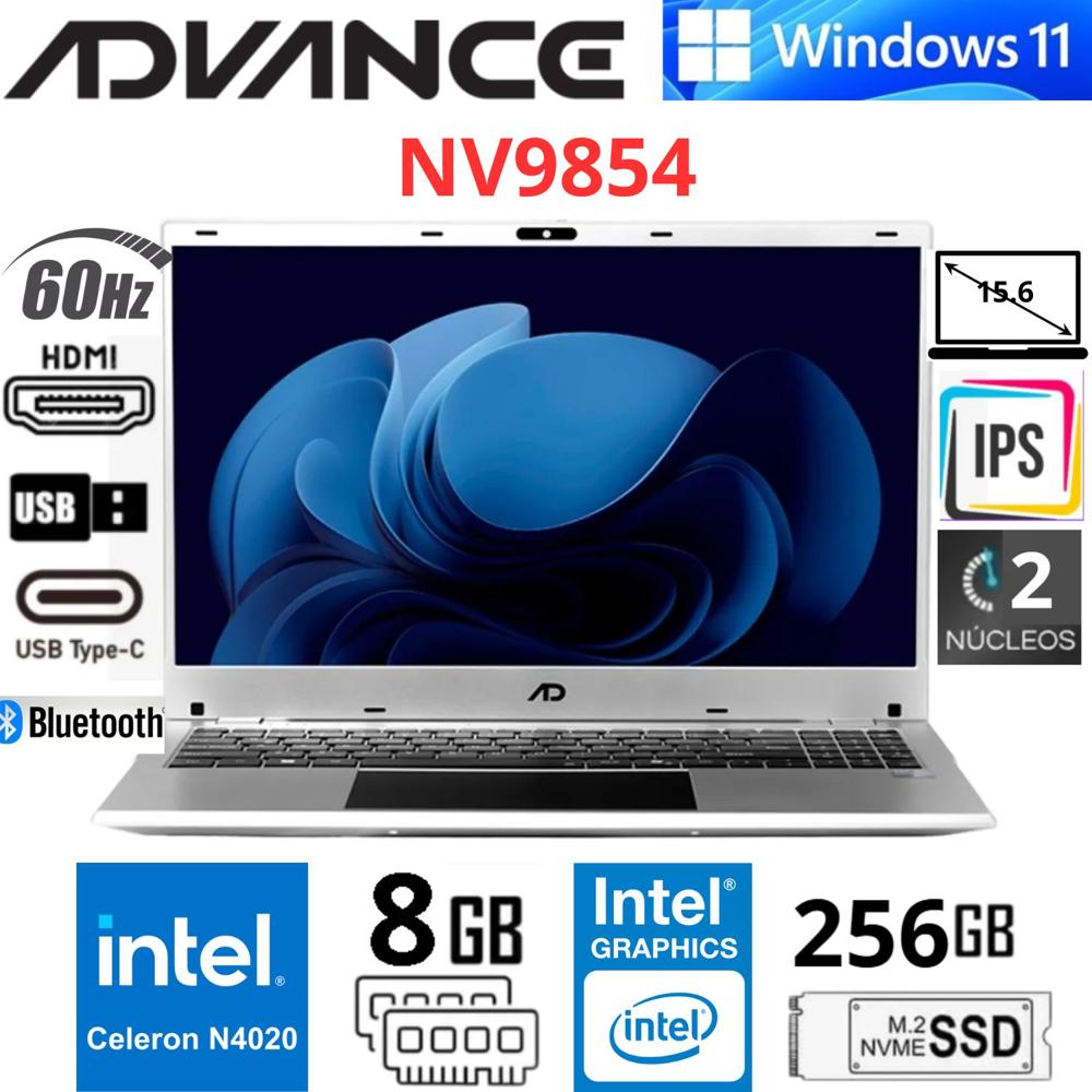 Advance NV9854 Notebook 15.6 FHD IPS Intel Celeron N4020 2 núcleos 2 hilos 8GB RAM 256GB SSD SATA