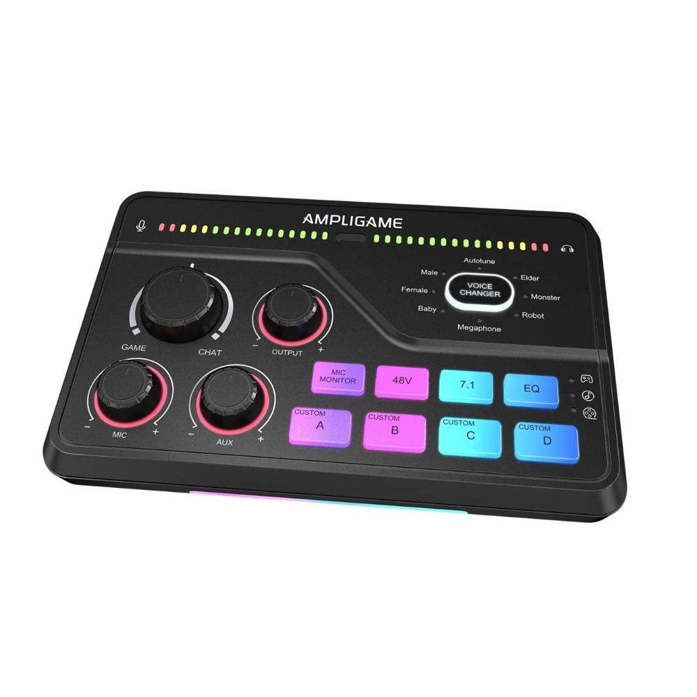 Mixer Fifine Ampligame SC8 RGB Streaming XLR Sonido 7.1 - Black