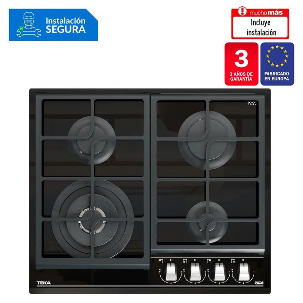 Cocina Empotrable Teka a Gas 4 Hornillas GZC 64320 XBB Negro