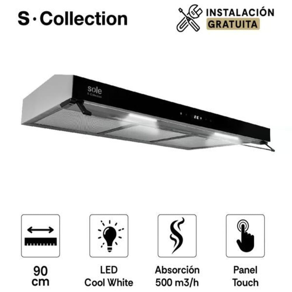 Campana Extractora S-Collection Slim 90cm Negro Sole TURE94CO