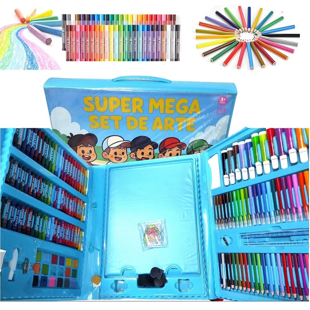 Set de Arte 208 Piezas Pinturas y Acuarelas para Pintar Azul