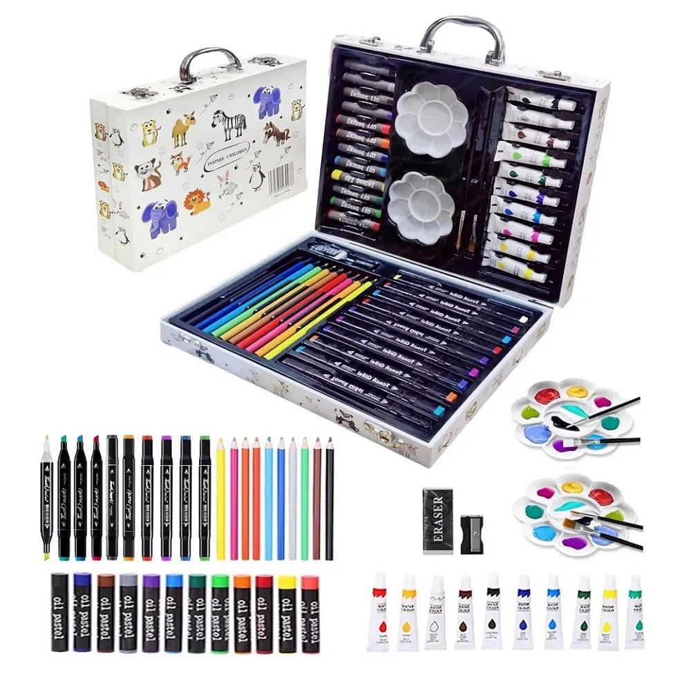 Set de Arte 48 Piezas Maleta con Pinturas y Acuarelas Blanco