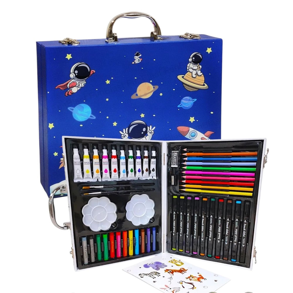 Set de Arte 48 Piezas Maleta con Pinturas y Acuarelas Azul