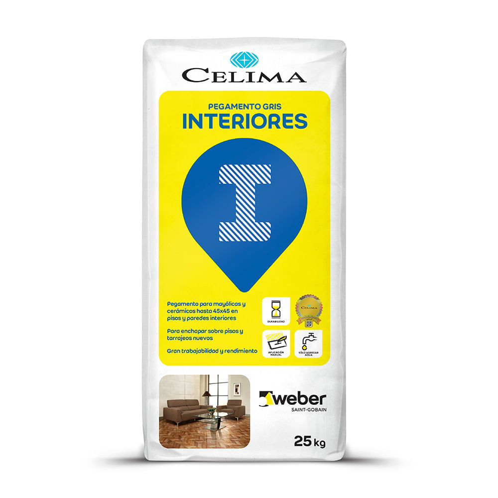 Pegamento para Interiores Celima Weber 25 kg Gris Cemento