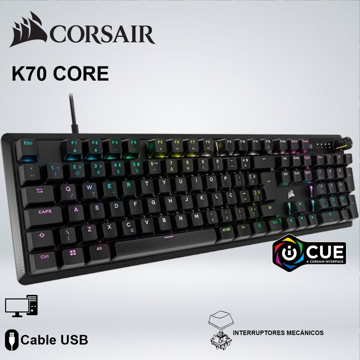 TECLADO GAME K70 CORE RGB SWITCH LINEAL MLX RED V2 MANDO MULTIMEDIA SIN REPOSEMUÑECA