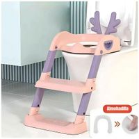 Asiento Baño Entrenamiento para Bebes Regulable Plegable con Escalera Rosado