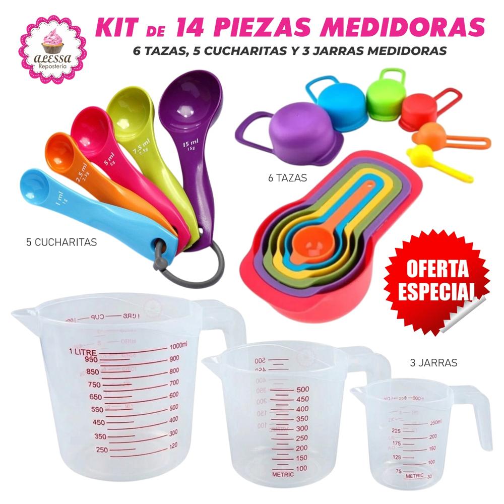 Kit de 14 piezas medidoras para Repostería 6 tazas 5 cucharitas y 3 jarras