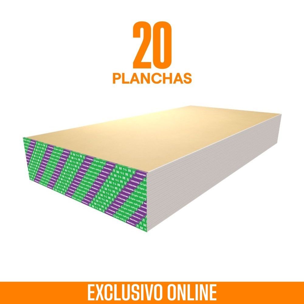 COMBO Gyplac: 20 Planchas de Drywall ST Extraliviana 1/2” (12.7mm) 1.22m x 2.44 m