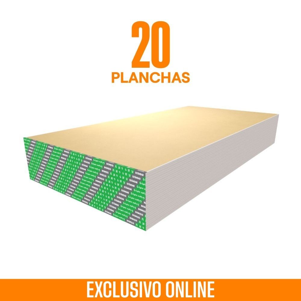 COMBO Gyplac: 20 Planchas de Drywall Standard 3/8” (9.5 mm) 1.22m x 2.44m