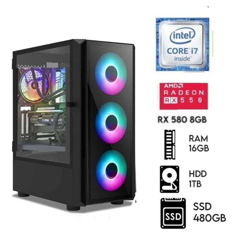 Computadora PC GAMER Core I7 Ram 16GB DISCO HDD 1TB SSD 480GB VIDEO RX 580 8GB