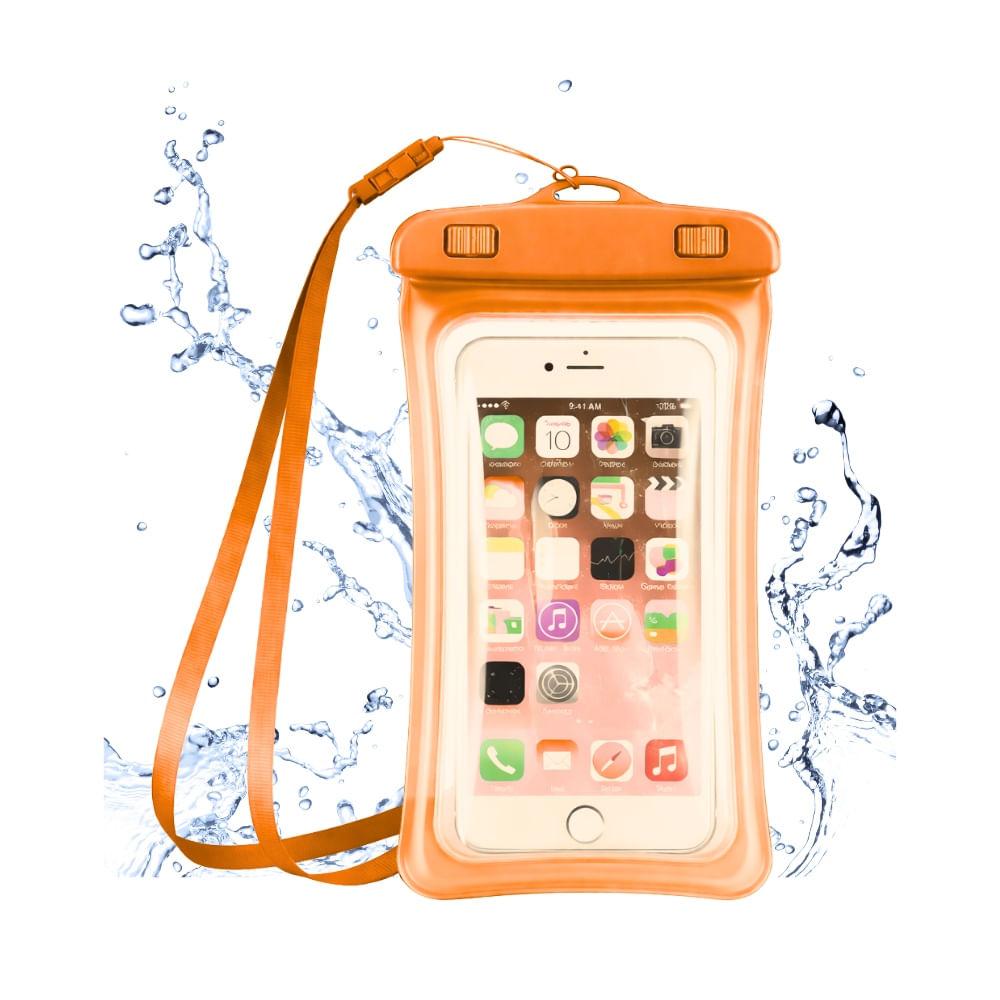 Funda Acuática con Flotador para Celular  Hermético Naranja