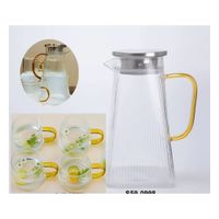 Set de Jarra y 4 Tazas con Asa Dorada Resistente al Calor.