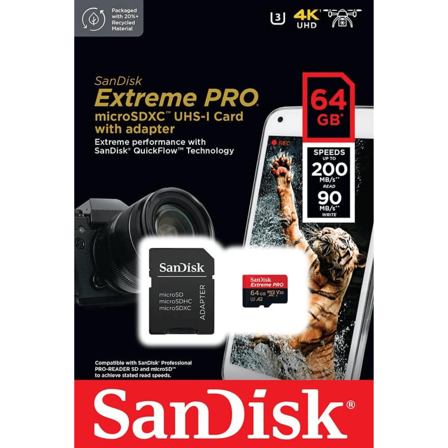 Memoria Sandisk Extreme Pro MicroSDXC 64gb 200mbs con adaptador SD