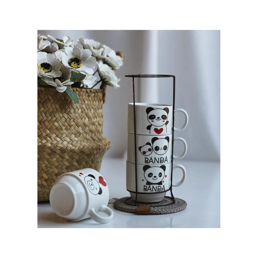 Juego de 4 Tazas  Apilable con Soporte de Metal