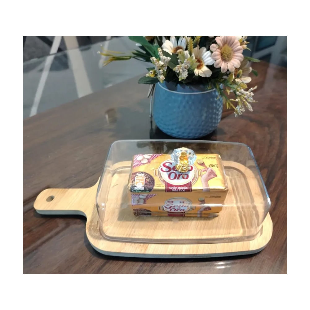 Mantequillera bambu con asa y  tapa Acrilica