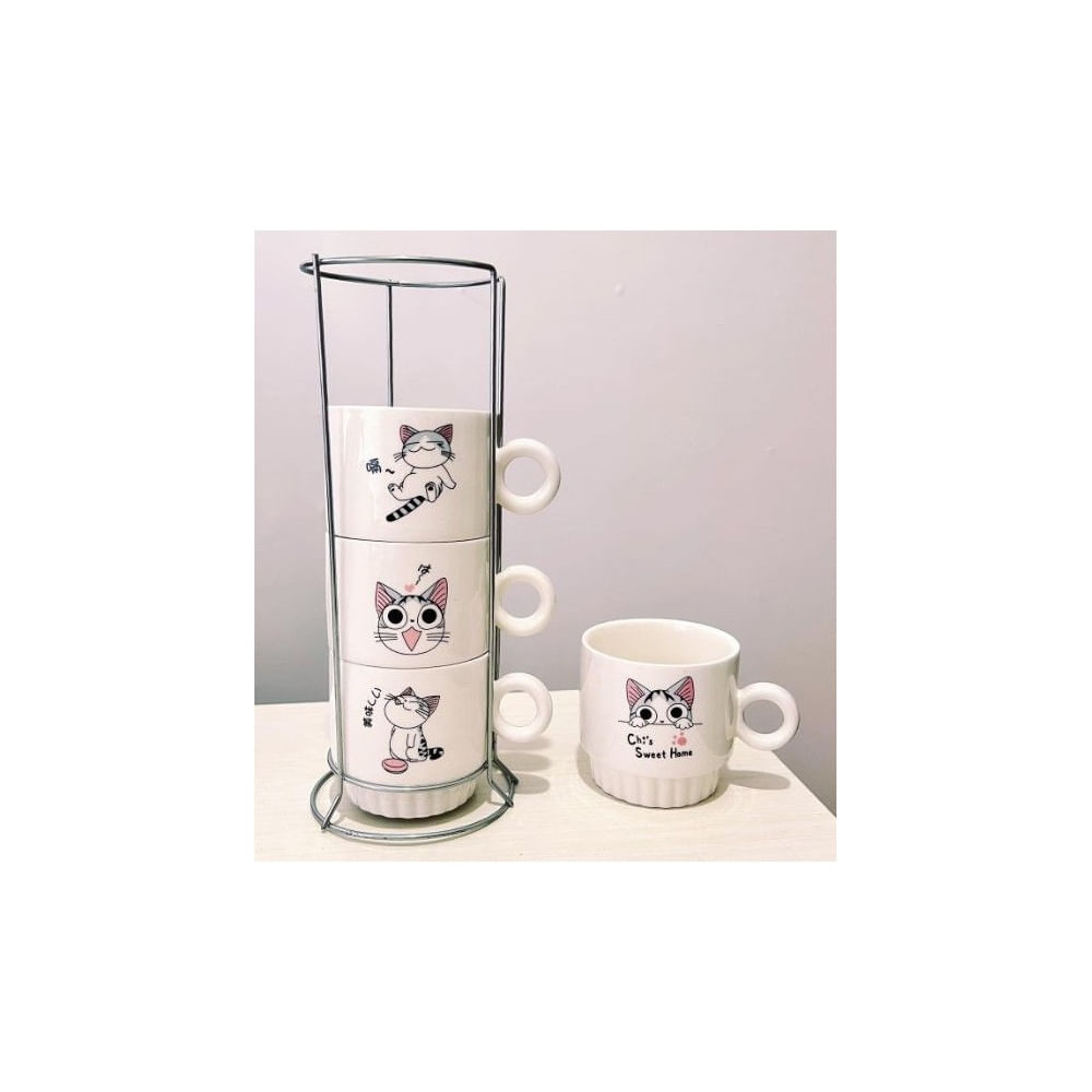 Juego de 4 Tazas Apilables con soporte de metal Negro