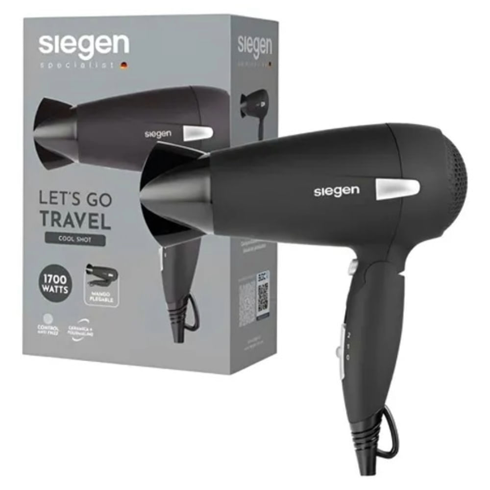 Secadora de Cabello viajera Siegen Sg-3012 Plegable Negro