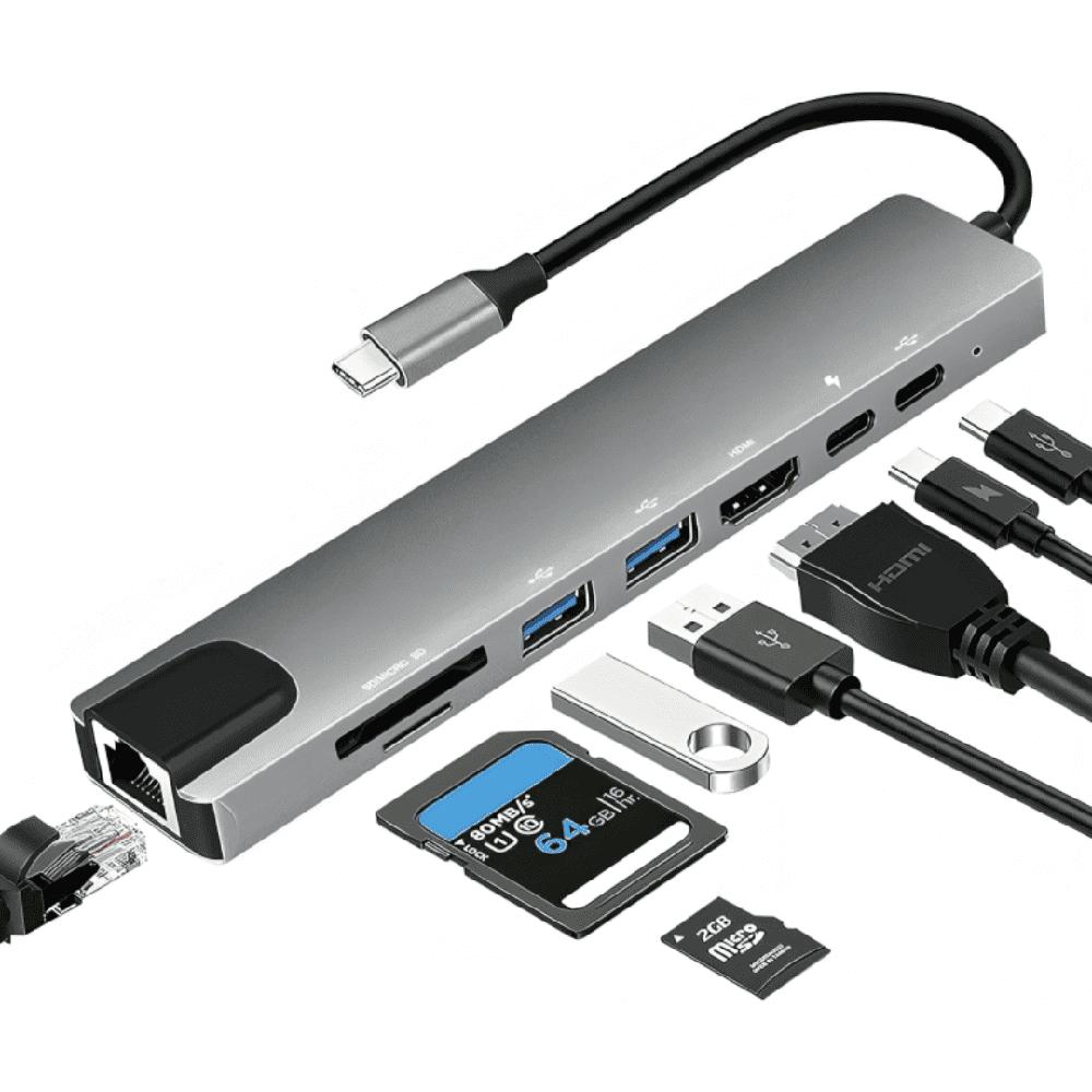 Adaptador HUB 8 en 1 HDMI 4K Thunderbolt 3 PD SD TF RJ45 hub