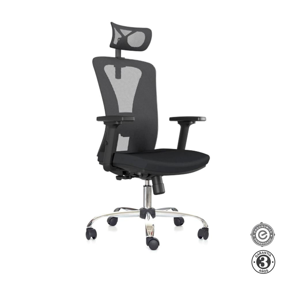 Silla Ergonómica Versalles Presidente Brazos 1D Cromado Negro Althea Confort