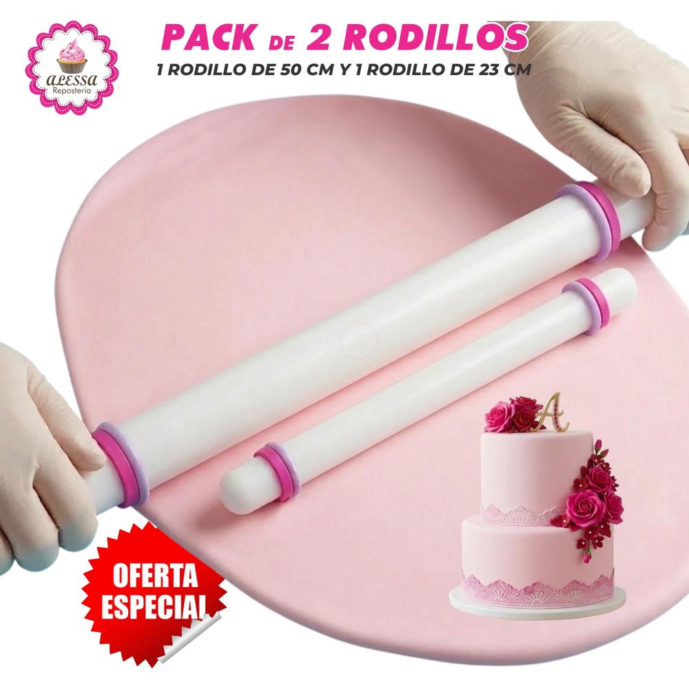 Pack de 2 Rodillos de 50 cm y 23 cm de largo con 4 anillos para Repostería