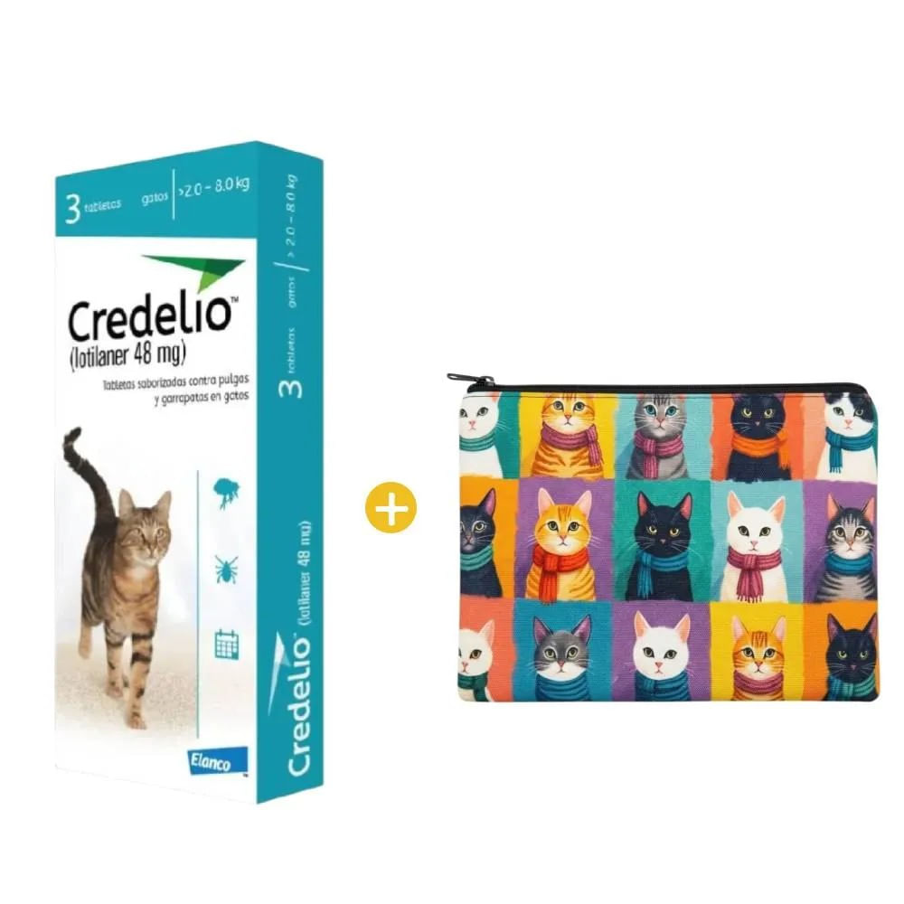 Credelio Gato 48 Mg 2 a 8Kg x 3 Tabletas - Antipulgas para Gatos y GRATIS Cartuchera Gatos