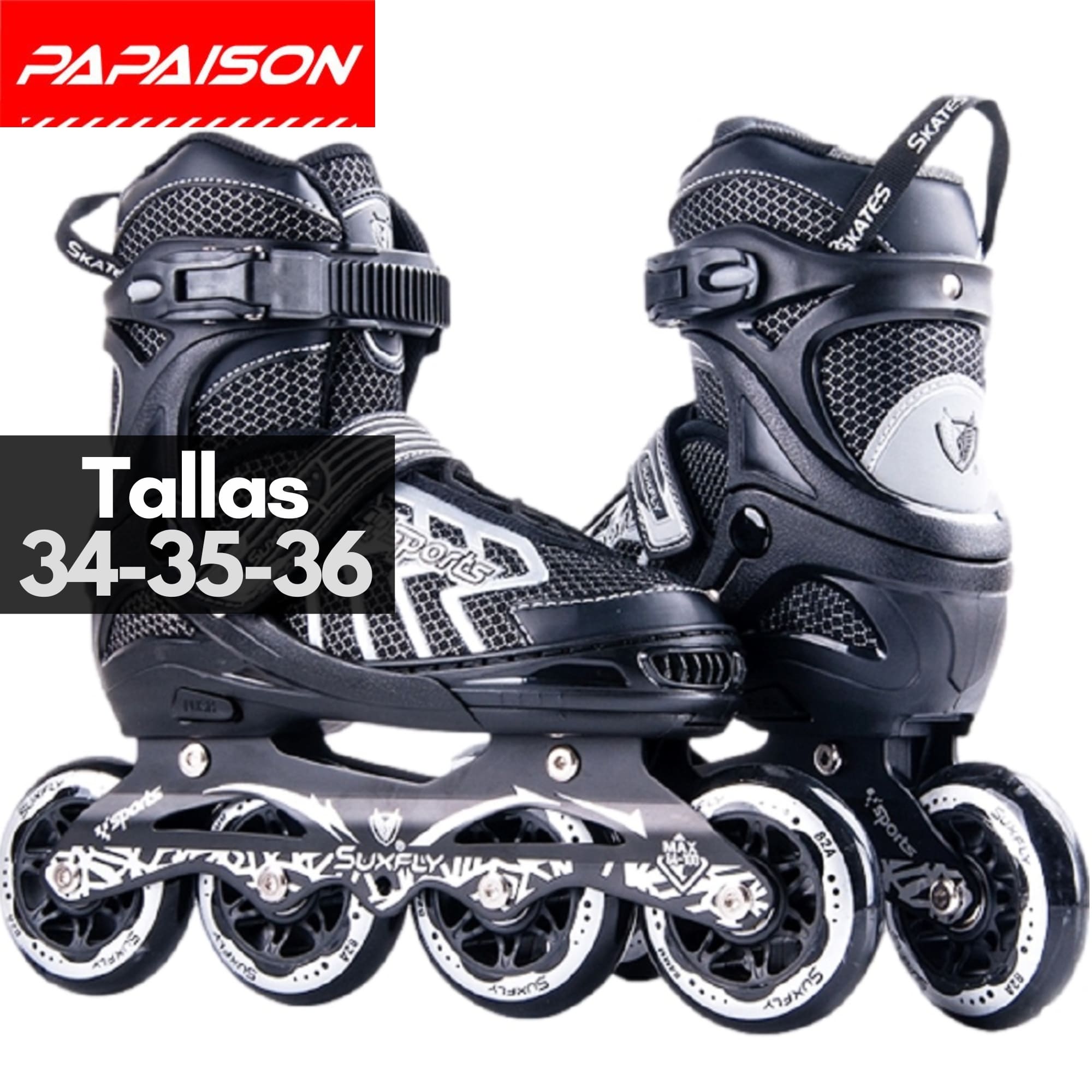 Patines Fitness Ajustables Tallas 34-35-36 ABEC-7 82A Alto Rendimiento - Negro