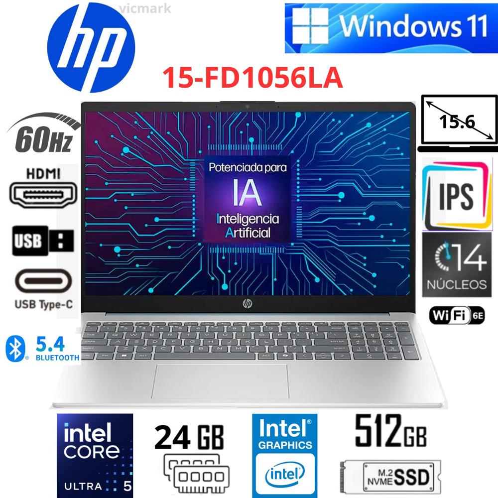 HP Laptop 15-FD1056LA Intel Core Ultra 5 125H 24GB RAM 512GB SSD 15.6 FHD Intel Arc Graphics