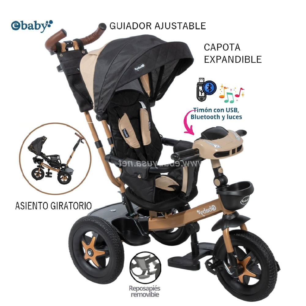 Triciclo Santorini USB y Bluetooth Reclinable 368A Beige