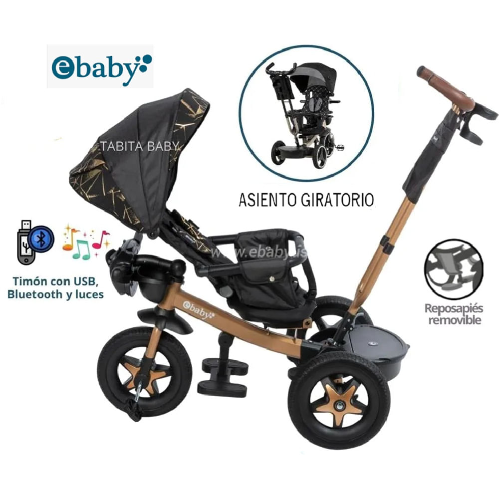 Triciclo Santorini USB y Bluetooth Reclinable 368A Negro