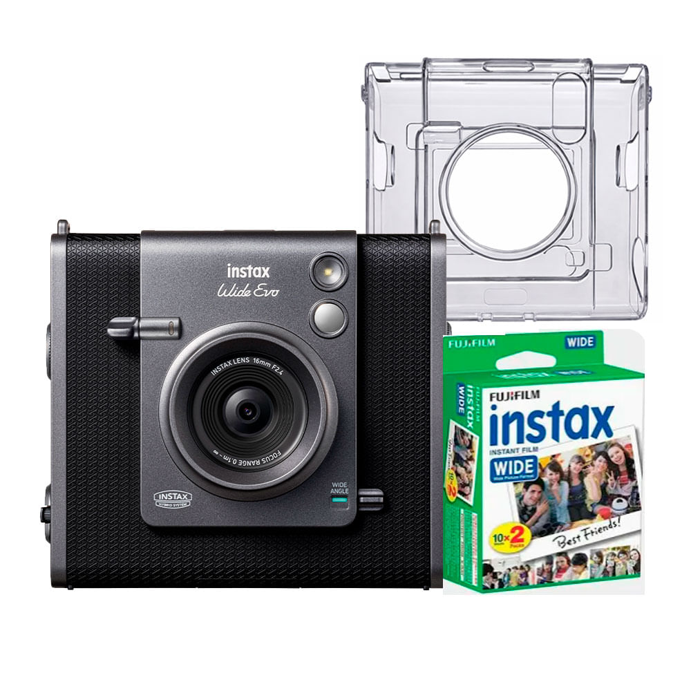 Camara Fujifilm instax Wide Evo Black Estuche Transparente Pelicula x 20