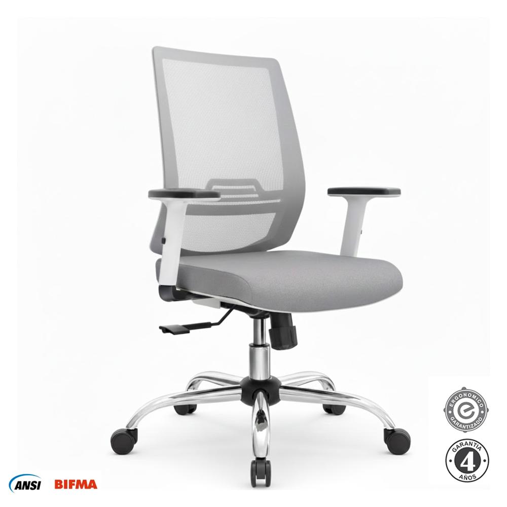 Silla Ergonómica Dubai Gerente Brazos 1D Cromado Gris Althea Confort