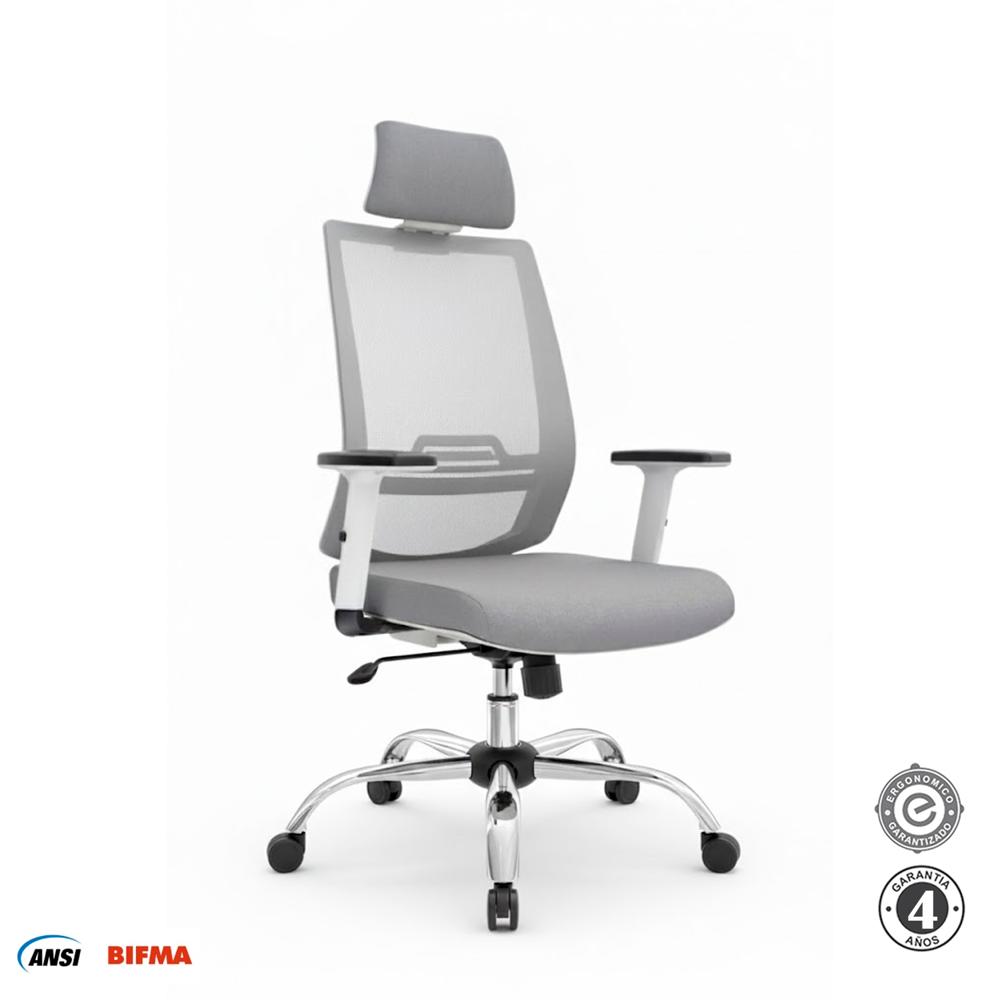 Silla Ergonómica Dubai Presidente Brazos 1D Cromado Gris Althea Confort