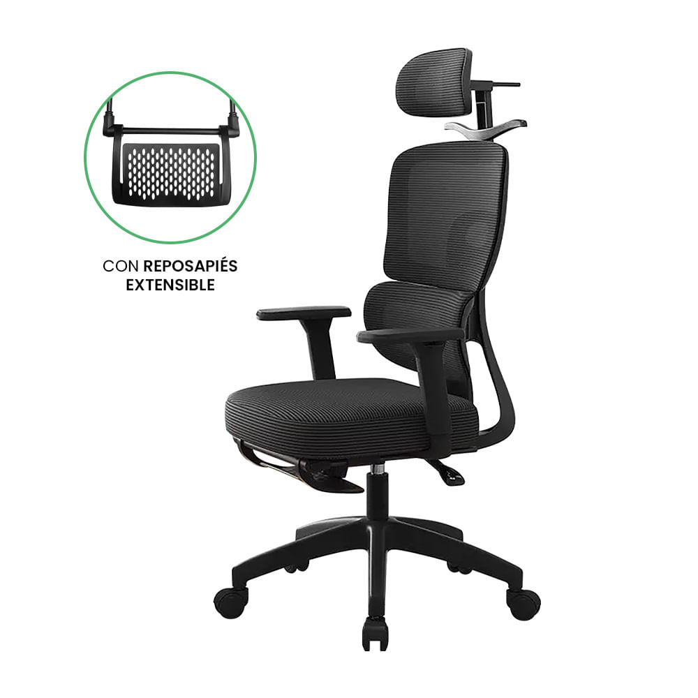 Silla de Oficina Ergonómica Evox Advance E6-BR Negro con Reposapiés