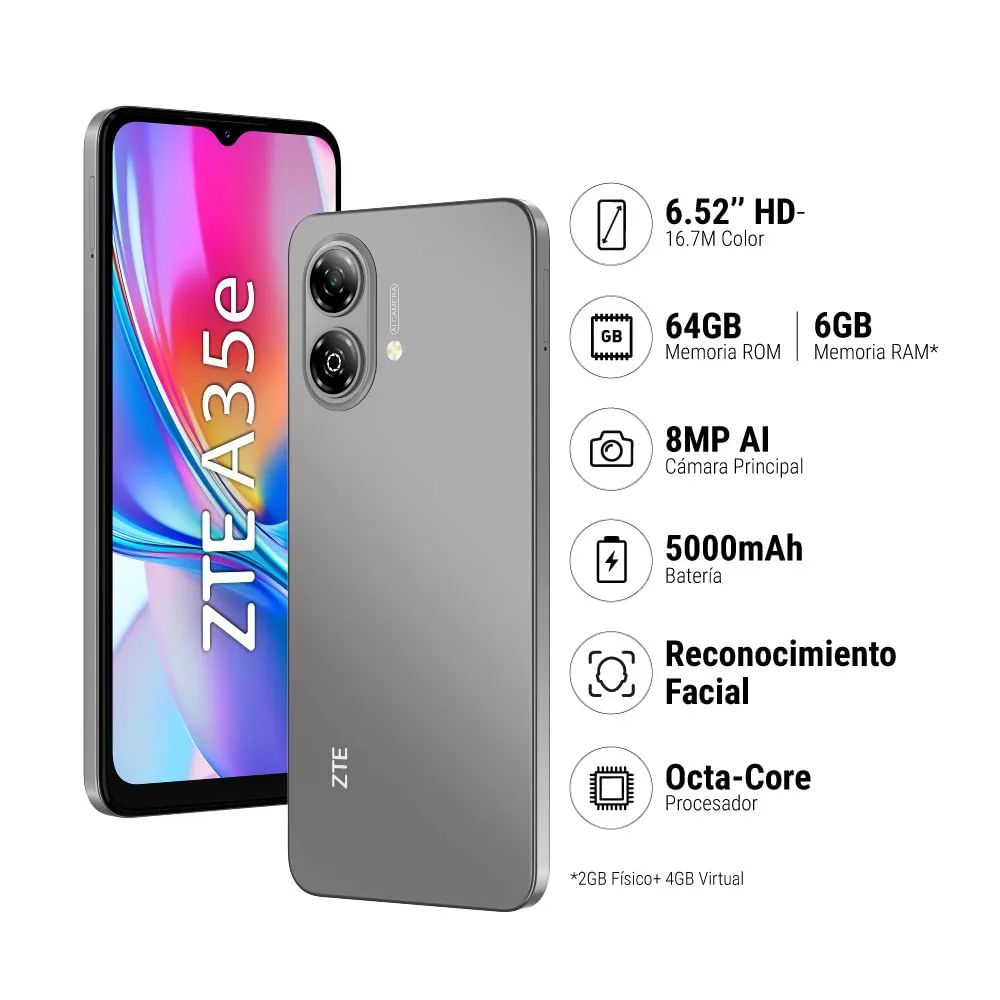 CELULAR ZTE BLADE A35e 2-4 GB 64 GB GRIS