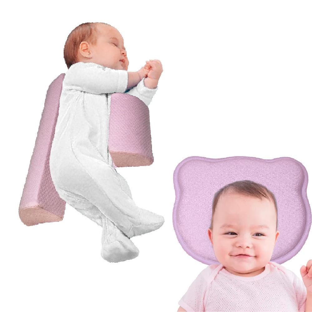 Cojín Anticaídas y Almohada Anti Cabeza Plana Bebé Rosado Teraflex