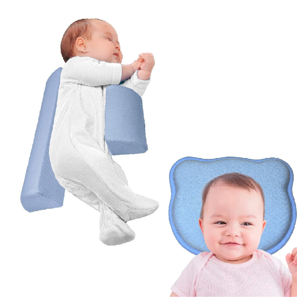 Cojín Anticaídas y Almohada Anti Cabeza Plana Bebé Celeste Teraflex