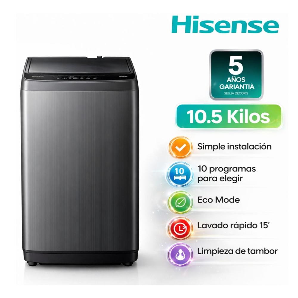 Lavadora Hisense WT1D1030UT 10.5kg Carga Superior