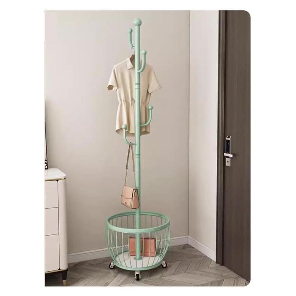 Perchero Colgador Organizador Ropa Elegante Con Ruedas y Canastilla V