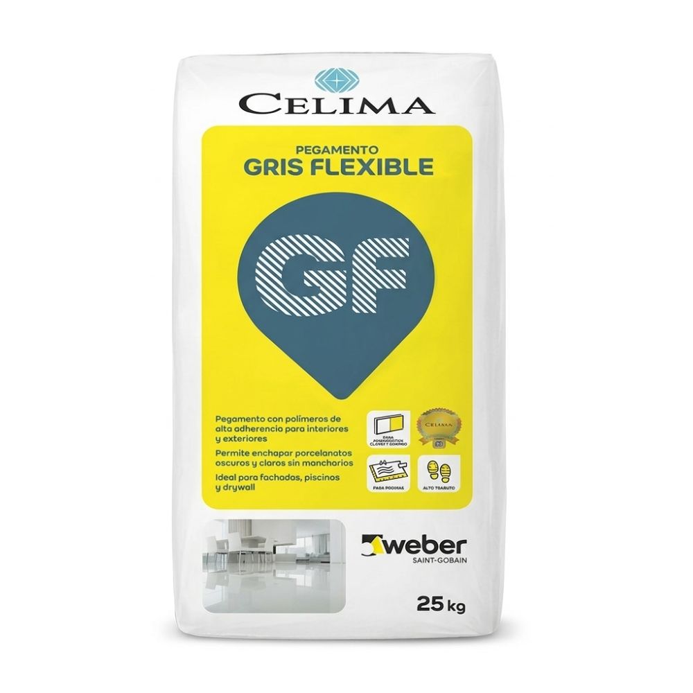 Pegamento en Polvo Flexible Gris 25 kg Celima Weber