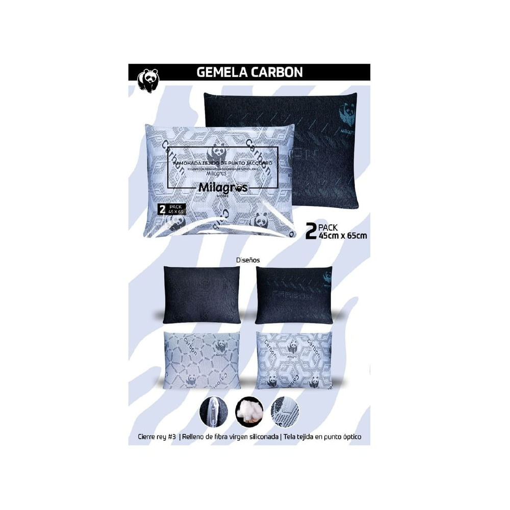 Almohadas Gemelas Antiacaros Carbon activado Pack De 2 45CM X 65CM