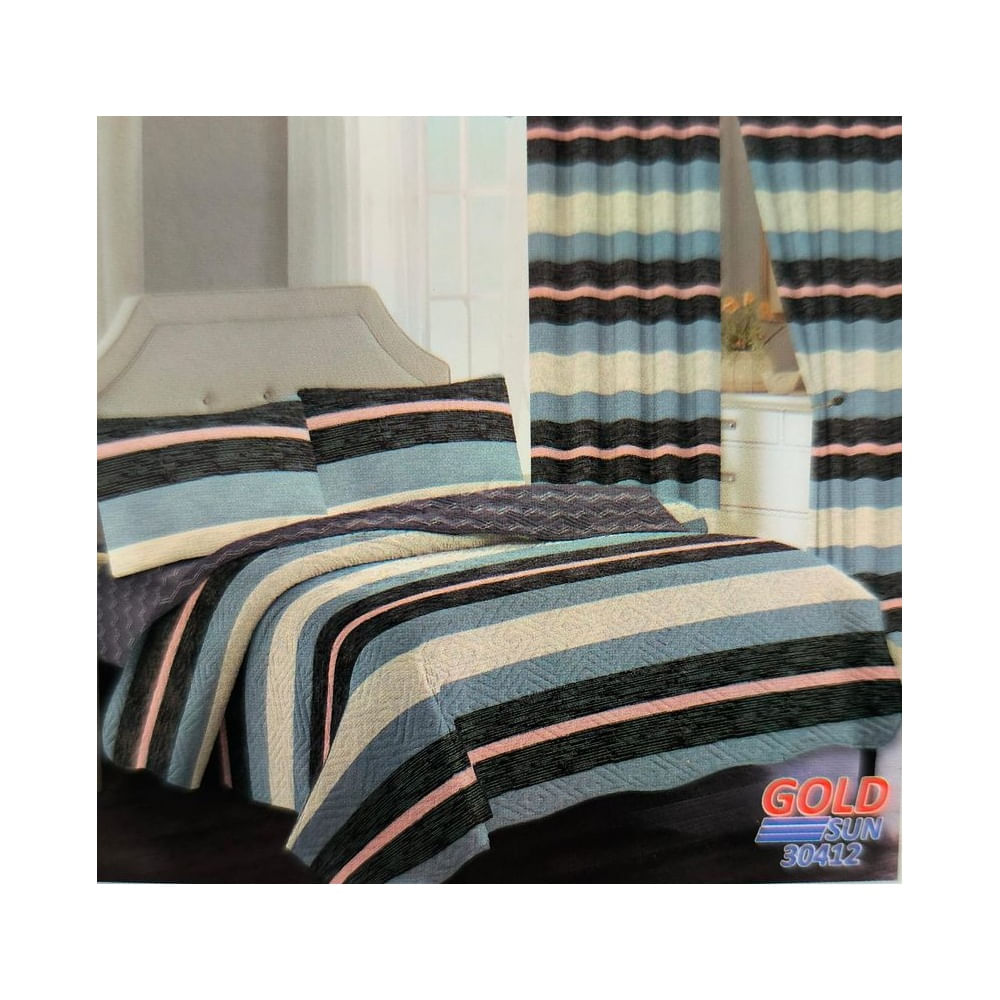 CUBRECAMA 7 PIEZA TELA CON TELA DE VERANO CON CORTINA 2 PLAZAS PREMIUN